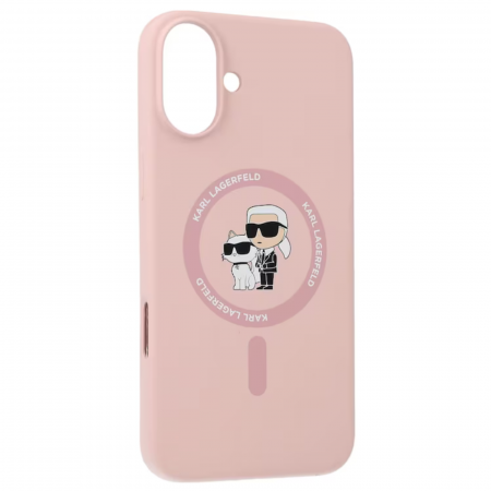 Husa pentru iPhone 16 Karl Lagerfeld Silicone Ring MagSafe (KLHMP16SSCMKCRHP) Karl&Choupette, Pink [1]