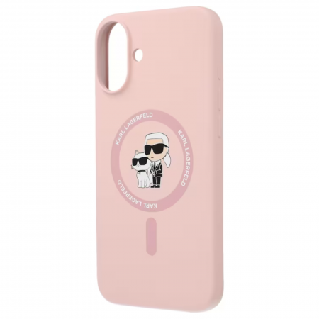 Husa pentru iPhone 16 Karl Lagerfeld Silicone Ring MagSafe (KLHMP16SSCMKCRHP) Karl&Choupette, Pink [2]