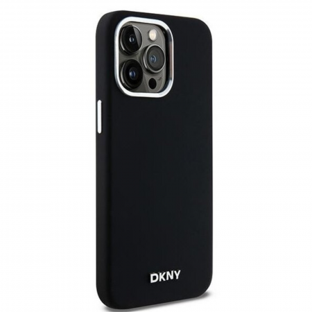Husa pentru iPhone 15 Pro DKNY Liquid Silicone Silver Metal Logo MagSafe, Black, DKHMP15LSMCHLK [3]
