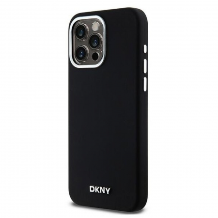 Husa pentru iPhone 15 Pro DKNY Liquid Silicone Silver Metal Logo MagSafe, Black, DKHMP15LSMCHLK [2]