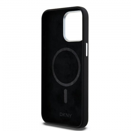 Husa pentru iPhone 15 DKNY Liquid Silicone Silver Metal Logo MagSafe, Black, DKHMP15SSMCHLK [4]