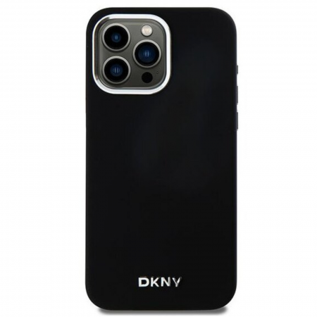 IPHONE 15 PRO MAX - Husa pentru iPhone 15 Pro Max DKNY Liquid Silicone Silver Metal Logo MagSafe, Black
