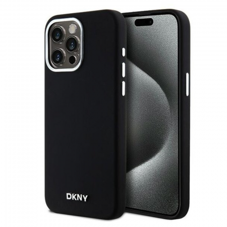 Husa pentru iPhone 15 Pro DKNY Liquid Silicone Silver Metal Logo MagSafe, Black, DKHMP15LSMCHLK [1]
