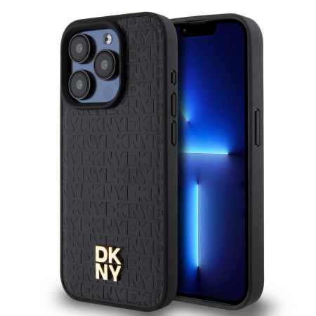 IPHONE 15 PRO MAX - Husa pentru iPhone 15 Pro Max, DKNY PU Leather Repeat Pattern Stack Logo MagSafe, Black
