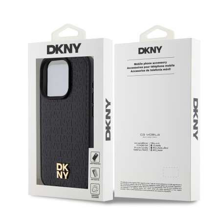 Husa pentru iPhone 15 Pro Max, DKNY PU Leather Repeat Pattern Stack Logo MagSafe, Black [3]