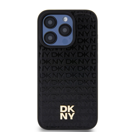 Husa pentru iPhone 15 Pro Max, DKNY PU Leather Repeat Pattern Stack Logo MagSafe, Black [1]