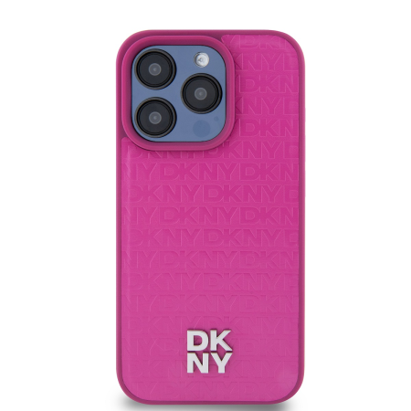 Husa pentru iPhone 15 Pro Max, DKNY PU Leather Repeat Pattern Stack Logo MagSafe, Pink [2]