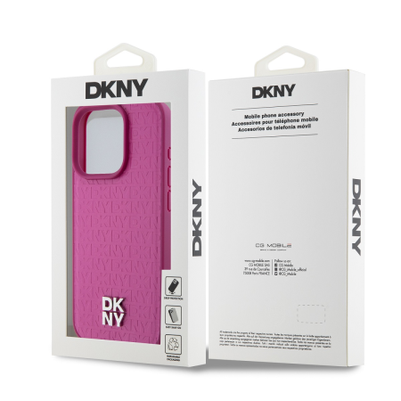 Husa pentru iPhone 15 Pro Max, DKNY PU Leather Repeat Pattern Stack Logo MagSafe, Pink [3]