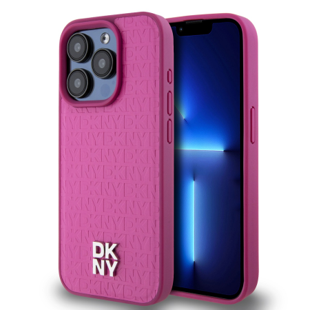 IPHONE 15 PRO MAX - Husa pentru iPhone 15 Pro Max, DKNY PU Leather Repeat Pattern Stack Logo MagSafe, Pink