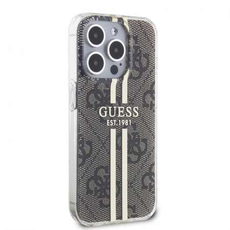 Husa pentru iPhone 15 Pro Max Guess IML 4G Gold Stripe, Brown [2]
