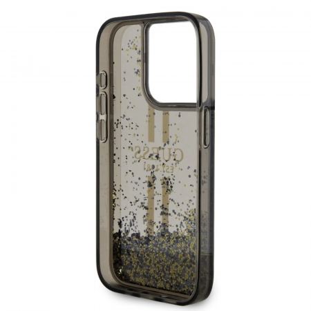 Husa pentru iPhone 15 Pro Max Guess PC/TPU Liquid Glitter Gold Stripe, Black [4]