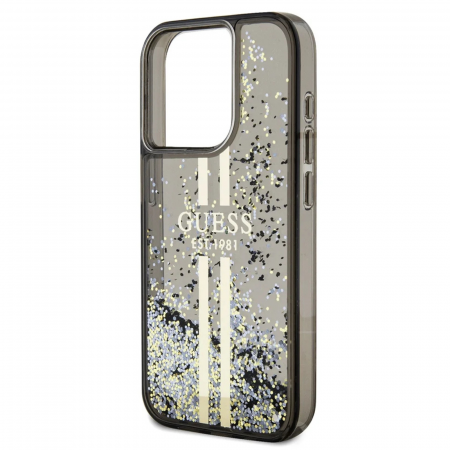 Husa pentru iPhone 15 Pro Max Guess PC/TPU Liquid Glitter Gold Stripe, Black [3]
