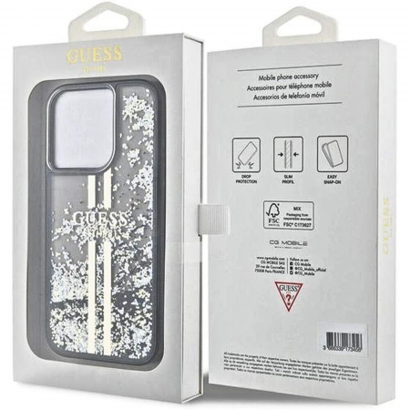 Husa pentru iPhone 15 Pro Max Guess PC/TPU Liquid Glitter Gold Stripe, Black [5]