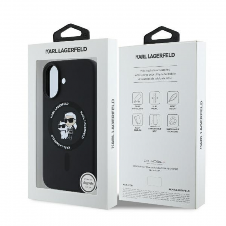 Husa pentru iPhone 16 Plus Karl Lagerfeld Silicone Ring MagSafe (KLHMP16MSCMKCRHK) Karl&Choupette, Black [6]