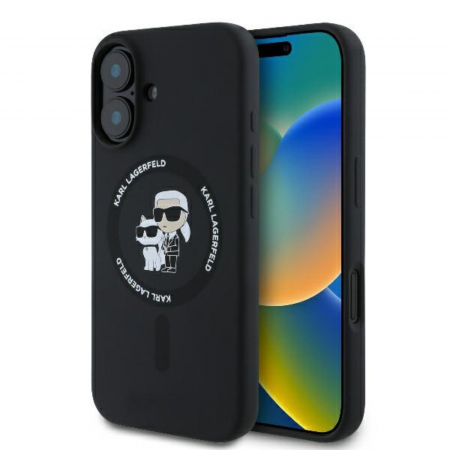 Husa pentru iPhone 16 Plus Karl Lagerfeld Silicone Ring MagSafe (KLHMP16MSCMKCRHK) Karl&Choupette, Black [1]