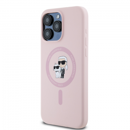 Husa pentru iPhone 15 Pro Max Karl Lagerfeld Silicone Ring MagSafe (KLHMP15XSCMKCRHP) Karl&Choupette, Pink [2]