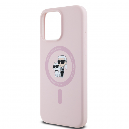Husa pentru iPhone 15 Pro Karl Lagerfeld Silicone Ring MagSafe (KLHMP15LSCMKCRHP) Karl&Choupette, Pink [4]