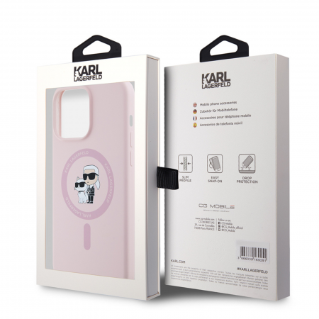 Husa pentru iPhone 15 Pro Max Karl Lagerfeld Silicone Ring MagSafe (KLHMP15XSCMKCRHP) Karl&Choupette, Pink [6]