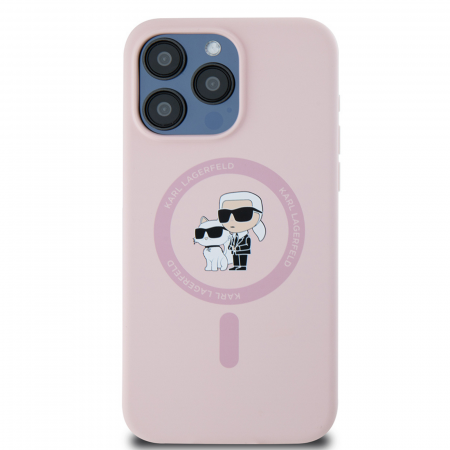 IPHONE 15 PRO - Husa pentru iPhone 15 Pro Karl Lagerfeld Silicone Ring MagSafe (KLHMP15LSCMKCRHP) Karl&Choupette, Pink