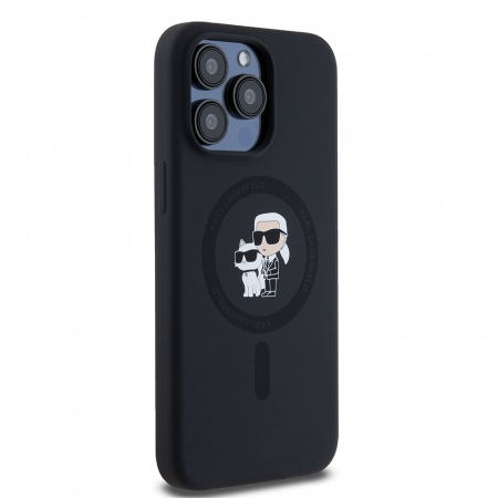 Husa pentru iPhone 15 Pro Max Karl Lagerfeld Silicone Ring MagSafe (KLHMP15XSCMKCRHK) Karl&Choupette, Black [2]