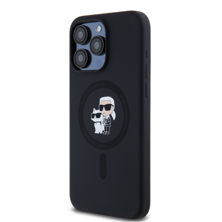Husa pentru iPhone 15 Pro Max Karl Lagerfeld Silicone Ring MagSafe (KLHMP15XSCMKCRHK) Karl&Choupette, Black [3]