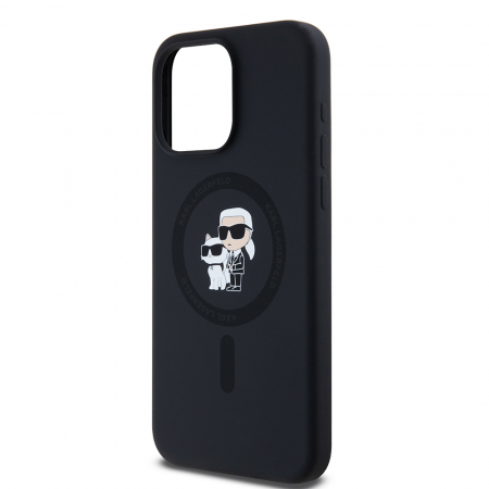 Husa pentru iPhone 15 Pro Max Karl Lagerfeld Silicone Ring MagSafe (KLHMP15XSCMKCRHK) Karl&Choupette, Black [4]