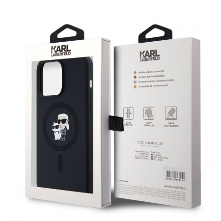 Husa pentru iPhone 15 Pro Max Karl Lagerfeld Silicone Ring MagSafe (KLHMP15XSCMKCRHK) Karl&Choupette, Black [6]