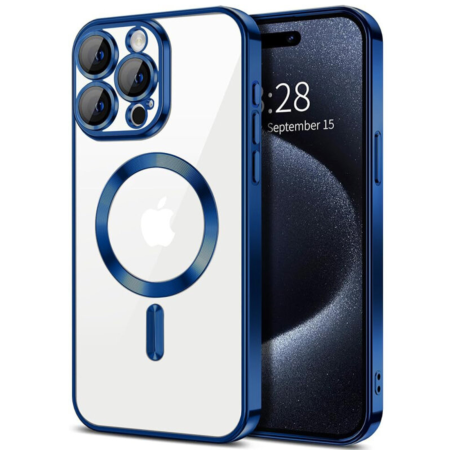 IPHONE 15 PRO MAX - Husa pentru iPhone 15 Pro Max, Luxury MagSafe Anti-Shock cu Protectie Lentile Camera, Blue