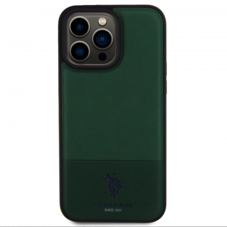 IPHONE 15 PRO MAX - Husa pentru iPhone 15 Pro Max U.S. Polo PU Leather Mesh Pattern Double Horse, Green
