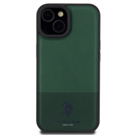 IPHONE 15 - Husa pentru iPhone 15 U.S. Polo PU Leather Mesh Pattern Double Horse, Green