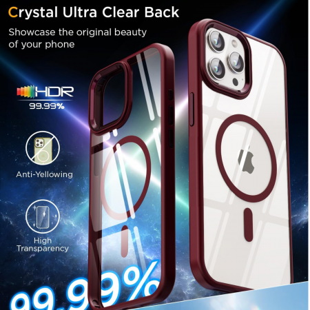 Husa pentru iPhone 14 Pro, Crystal Clear MagSafe, Wine Red [6]