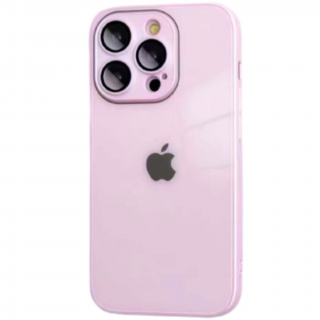 IPHONE 16 - Husa pentru iPhone 16 din Sticla si Silicon cu Protectie Lentile Camera, Pink-Glossy