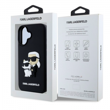 Husa pentru iPhone 16 Karl Lagerfeld 3D Rubber Karl and Choupette, Black [4]