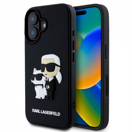 Husa pentru iPhone 16 Karl Lagerfeld 3D Rubber Karl and Choupette, Black [1]