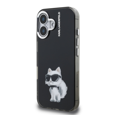 Husa pentru iPhone 16, Karl Lagerfeld IML Aquarelle Choupette, Black [2]