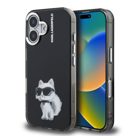 IPHONE 16 - Husa pentru iPhone 16, Karl Lagerfeld IML Aquarelle Choupette, Black