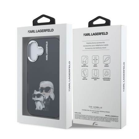 Husa pentru iPhone 16, Karl Lagerfeld IML Aquarelle Karl and Choupette, Black [4]