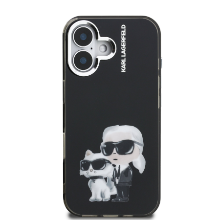 Husa pentru iPhone 16, Karl Lagerfeld IML Aquarelle Karl and Choupette, Black [1]