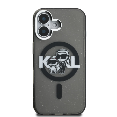 Husa pentru iPhone 16, Karl Lagerfeld IML Glitter Karl and Choupette Sketch MagSafe, Black [1]
