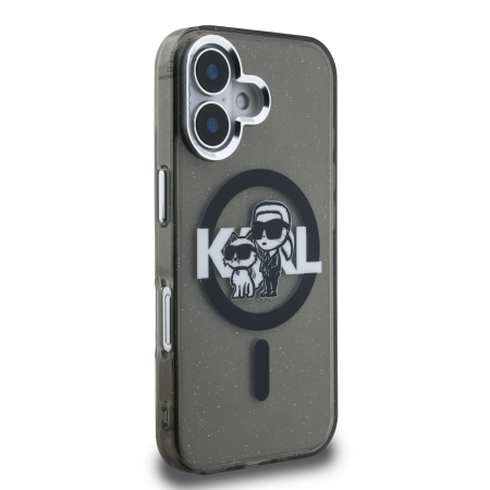 Husa pentru iPhone 16, Karl Lagerfeld IML Glitter Karl and Choupette Sketch MagSafe, Black [2]