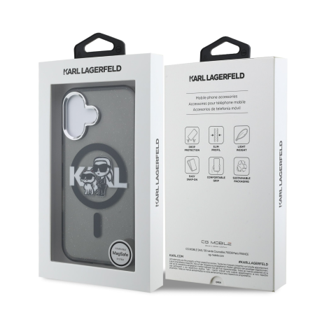 Husa pentru iPhone 16, Karl Lagerfeld IML Glitter Karl and Choupette Sketch MagSafe, Black [3]