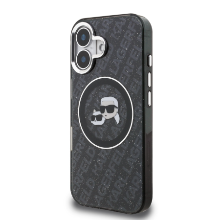 Husa pentru iPhone 16, Karl Lagerfeld IML K&CH Heads Repeated Logo MagSafe, Black [1]