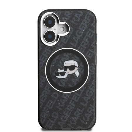 Husa pentru iPhone 16, Karl Lagerfeld IML K&CH Heads Repeated Logo MagSafe, Black [2]