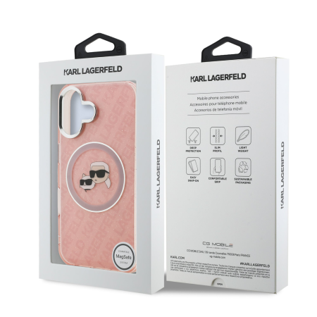 Husa pentru iPhone 16, Karl Lagerfeld IML K&CH Heads Repeated Logo MagSafe, Pink [4]