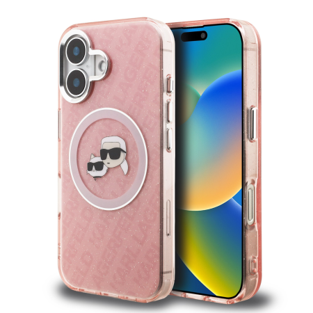 IPHONE 16 - Husa pentru iPhone 16, Karl Lagerfeld IML K&CH Heads Repeated Logo MagSafe, Pink