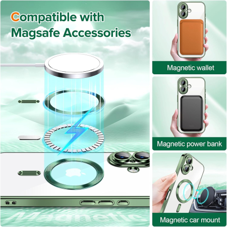 Husa pentru iPhone 17, Luxury MagSafe Anti-Shock cu Protectie Lentile Camera, Green [5]
