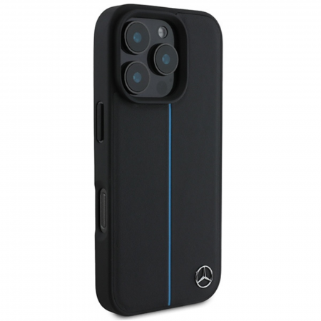 Husa pentru iPhone 16 Pro Max, Mercedes Leather Blue Stripe MagSafe, Black [2]