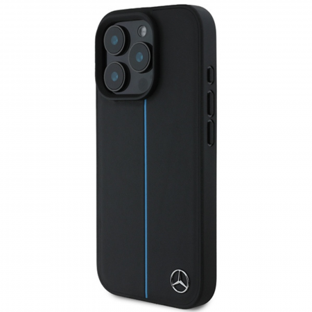 Husa pentru iPhone 16 Pro Max, Mercedes Leather Blue Stripe MagSafe, Black [1]