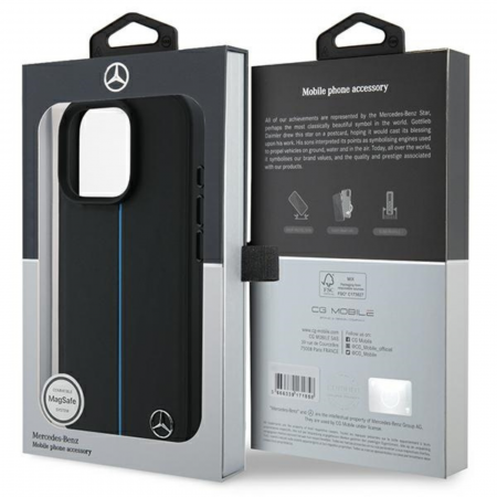 Husa pentru iPhone 16 Pro Max, Mercedes Leather Blue Stripe MagSafe, Black [7]