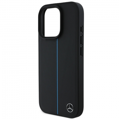 Husa pentru iPhone 16 Pro Max, Mercedes Leather Blue Stripe MagSafe, Black [4]